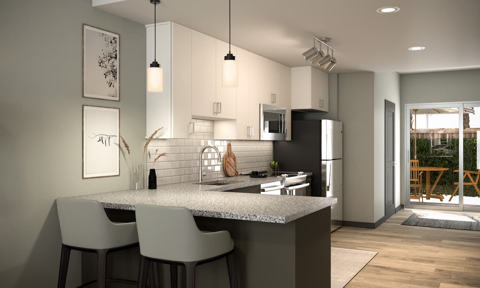 kitchen with an island and modern appliances